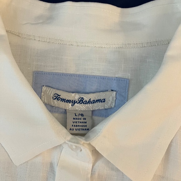 Tommy Bahama Linen White Cap Short Sleeve Women's L Blouse Button Up Shirt Top - Picture 5 of 10